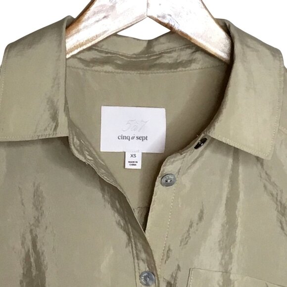 CINQ À SEPT Allinae Crop Button Top XS Beige Puff Sleeve Polished Minimal Blouse - Picture 4 of 7